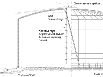 Heavy-duty Ferrocement Tank Section showing steel armature of rebar and lath, access, inlet, outlet