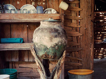 Clay water jug, buckets and jars